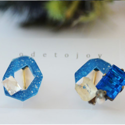 復古珠寶和星塵耳環（藍） 第1張的照片