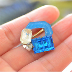 復古珠寶和星塵耳環（藍） 第2張的照片