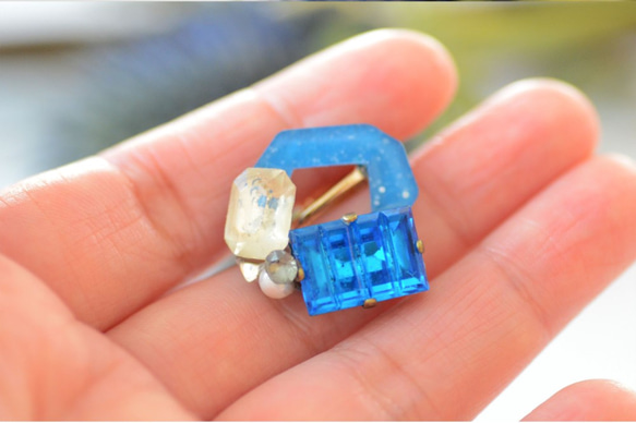 復古珠寶和星塵耳環（藍） 第2張的照片