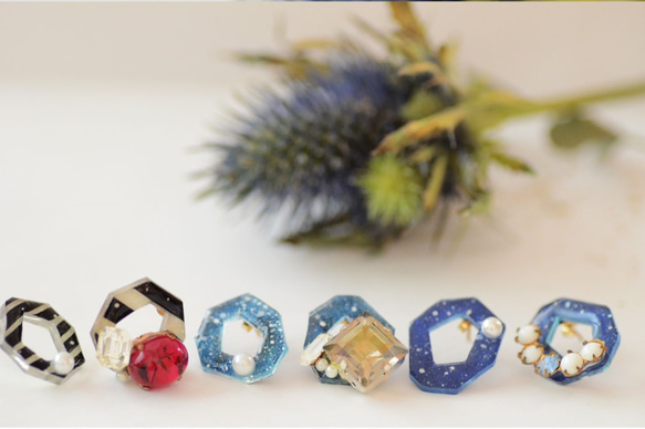 復古珠寶和耳環的星塵（藍色） 第4張的照片
