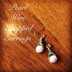 Wire wrapped pearl earrings【drop】 1枚目の画像