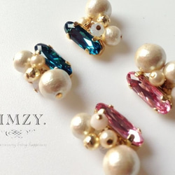 【LIMZY.】ビジューとジャラジャラパールのイヤリング -ライトピンク 4枚目の画像