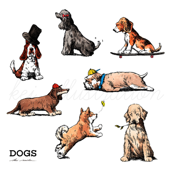 お好みのイラストカード（キャンバス加工）3枚セット【96.DOGS】 2枚目の画像