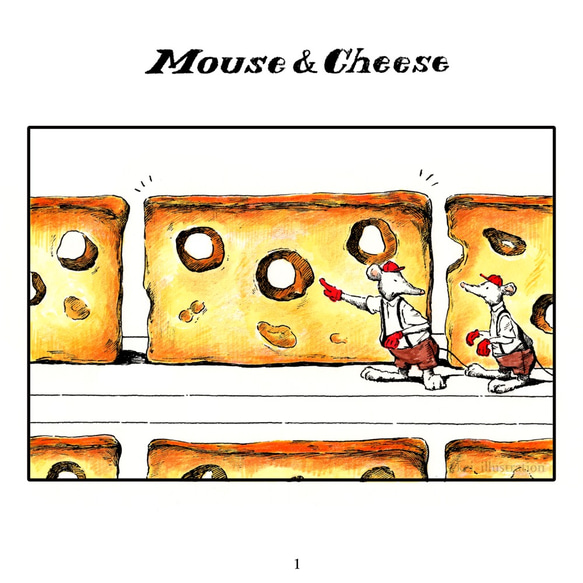 お好みのイラストカード（キャンバス加工)3枚セット【149.Mouse&Cheese】 2枚目の画像