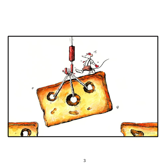 お好みのイラストカード（キャンバス加工)3枚セット【149.Mouse&Cheese】 3枚目の画像