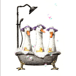 你最喜歡的插圖卡（帆布加工）3 件套 [32. 鴨和浴] 第2張的照片