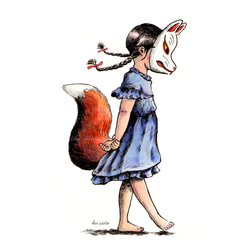 你最喜歡的插畫卡（帆布加工）3件套【70.偽裝成狐狸的女孩】 第2張的照片