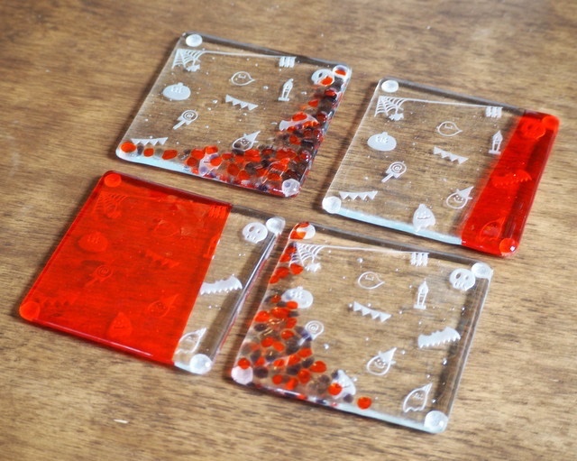 ＜４枚セット＞ガラスのハロウィンコースター