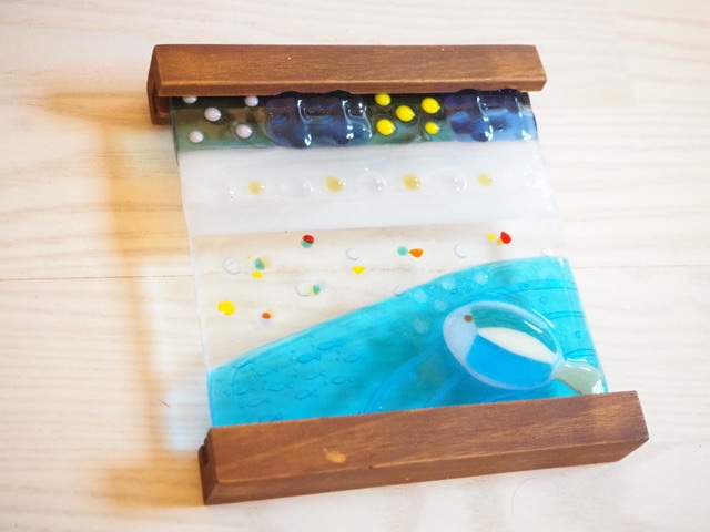 ガラスで作ったブルー系・魚のパネル