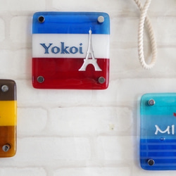 送料無料☆フルオーダーメイドガラス表札　Tricoloreシリーズ 3枚目の画像