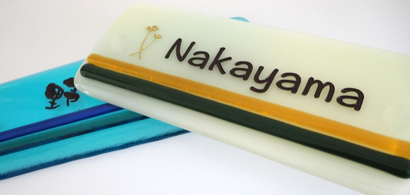 送料無料☆オーダーメイド表札　Rectangleシリーズ/透明系のあお 2枚目の画像