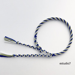 オーダーメイド☆組紐ミサンガ(青・オフ白・カーキ) ブレスレット