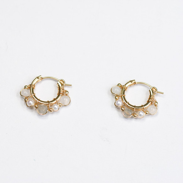 晨露春光圈式耳環 Dew Drop Earrings / 14kgf 第1張的照片