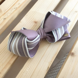 藕紫 /條紋雙色多層立體蝴蝶結髮圈 香蕉夾 馬尾夾 彈簧夾 鯊魚夾 髮束 包頭壓夾 第2張的照片