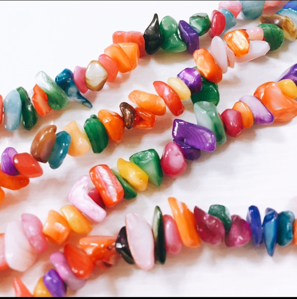 ⑤シェル さざれ グリーン 染色 ⑧シェル さざれ ピンク 染色