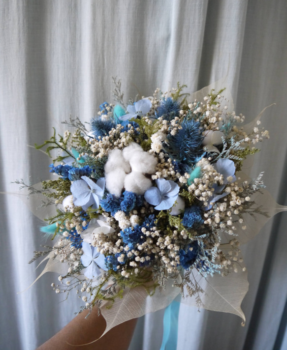 深情藍.天空藍色系乾燥花束.新娘婚禮.情人節首選. 第3張的照片
