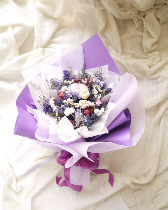 浪漫精靈.婚禮浪漫紫色系.乾燥花束.情人節禮物.求婚花束 第1張的照片