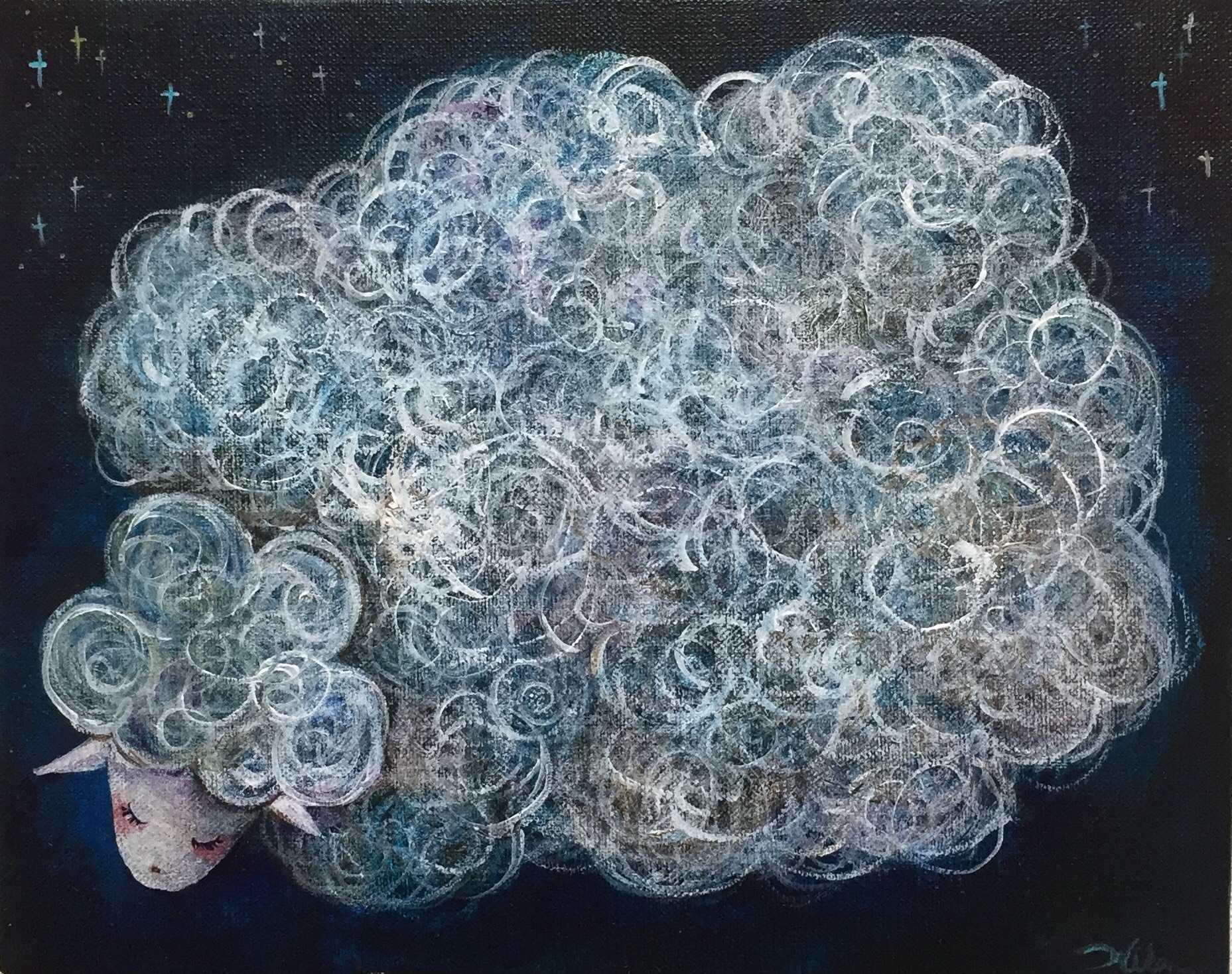 絵画。原画【月の白い猫に美しいバラを三本植えました】 絵画。原画【月の白い猫に美しいバラを三本植えました