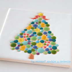 （A様ご注文品）丸がたくさん☆ クリスマスツリーの絵タイル（ご指定の小サイズ） 2枚目の画像