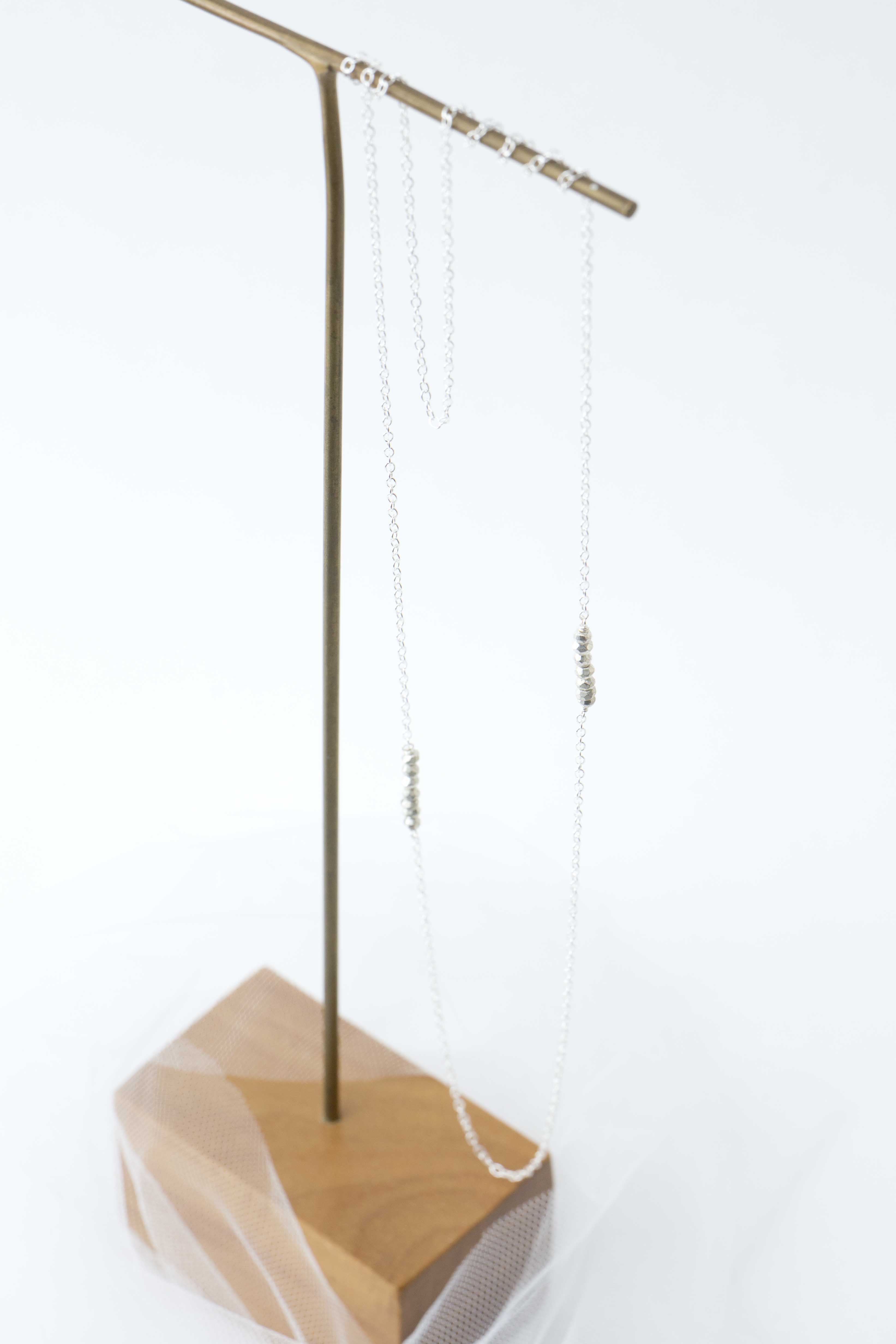 シルバー925アシンメトリーロングネックレス(パイライト)