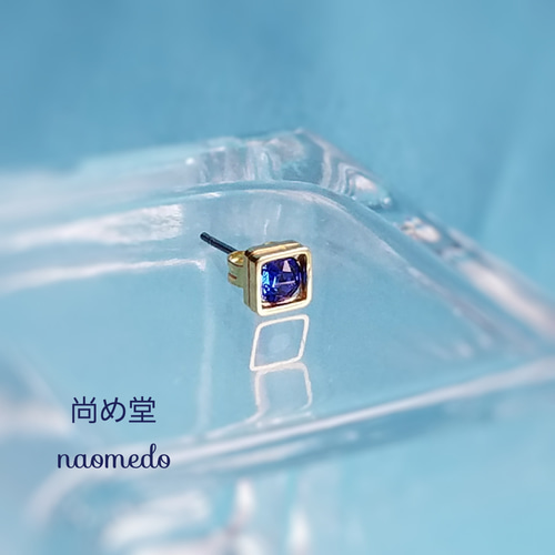 片耳メンズピアス スワロフスキー(マジェスティックブルー)ゴールド