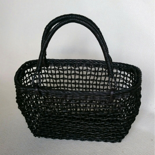 美品　ブラック皮籐かごバッグ オーダー用】籐とかぎ針編みのバッグMeggBag poche /かごバッグ