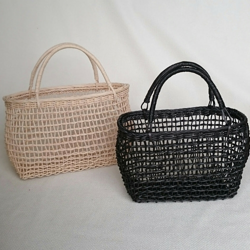 こだし編み　ハンドル付きかごバッグ　ナチュラル こだし編み ハンドル付きかごバッグ ナチュラル 第223作☆ナチュラル