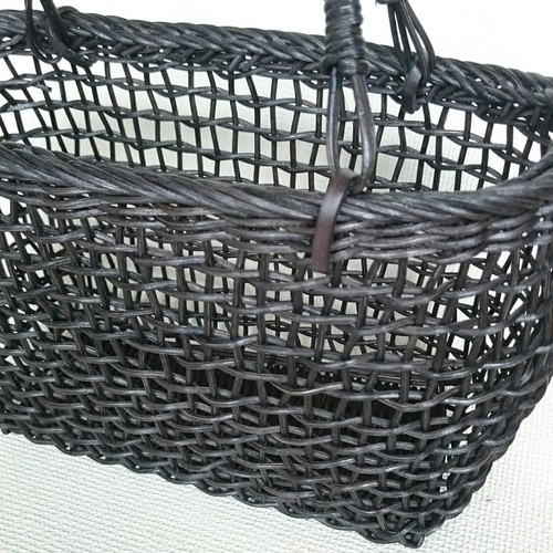 美品　ブラック皮籐かごバッグ オーダー用】籐とかぎ針編みのバッグMeggBag poche /かごバッグ