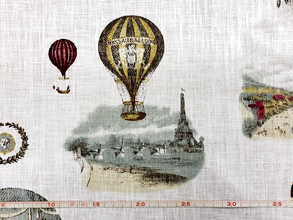60cm　フランス生地　リネン100％　アンティーク気球　【ストフ】 3枚目の画像