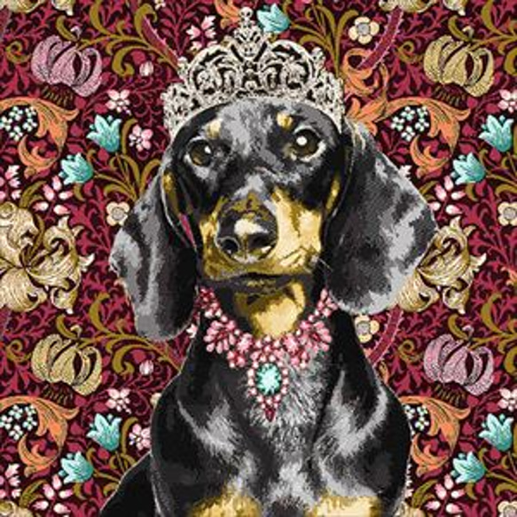 フランス生地 犬のQUEEN 赤 パネルサイズ 【SAFECO】 生地 紡ぐ布屋  