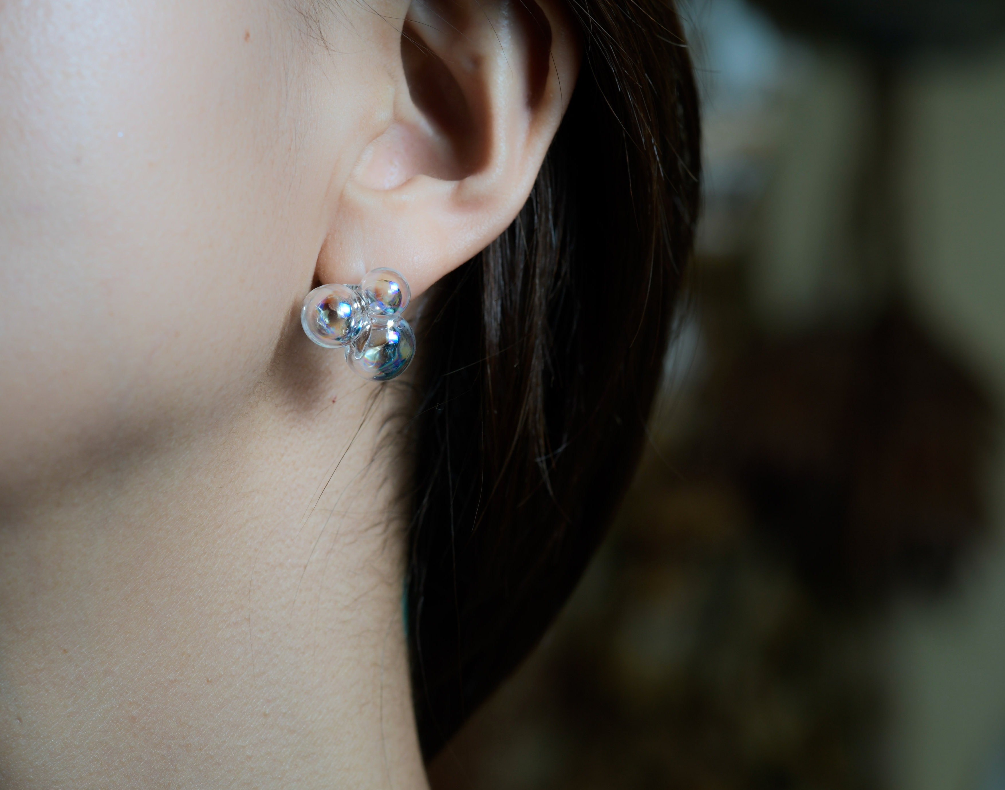 ガラスの "シャボン玉"ピアス/イヤリングアレルギー対応金具使用