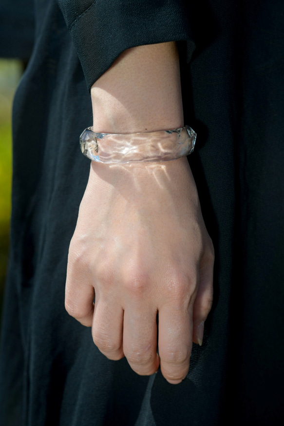 氷のガラス - Clear Glass Bangle - ガラス バングル “ice” Slim (SS、S、Mサイズ)～溶けない氷