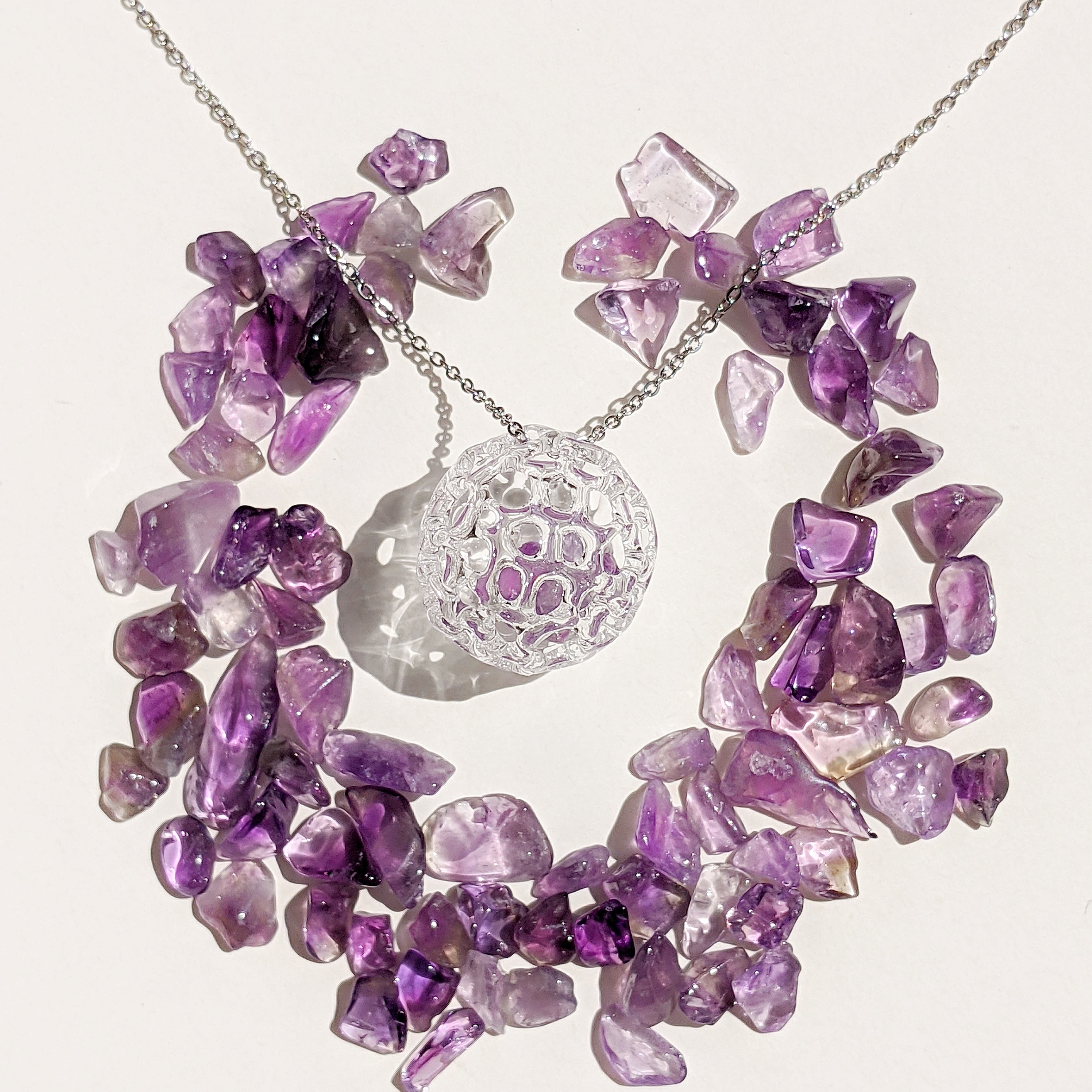 お守りネックレス-アメジスト- (アレルギー対応サージカルステンレス)