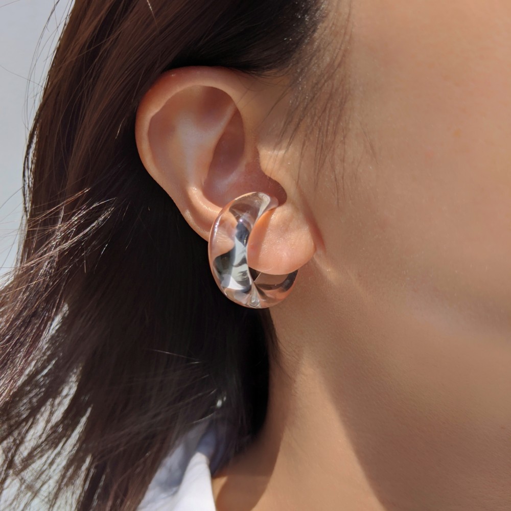 リングとイヤーカフの2wayで使えるガラスリングカフ“プレーン”-クリア-