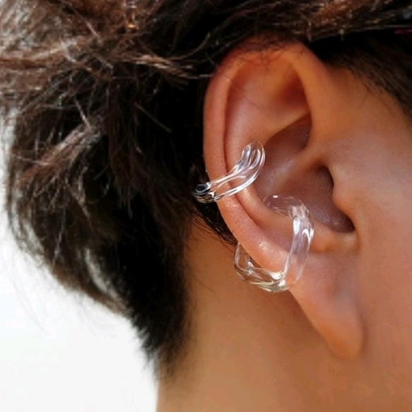 【送料無料】ガラスイヤーカフ“square”2個セット 1枚目の画像