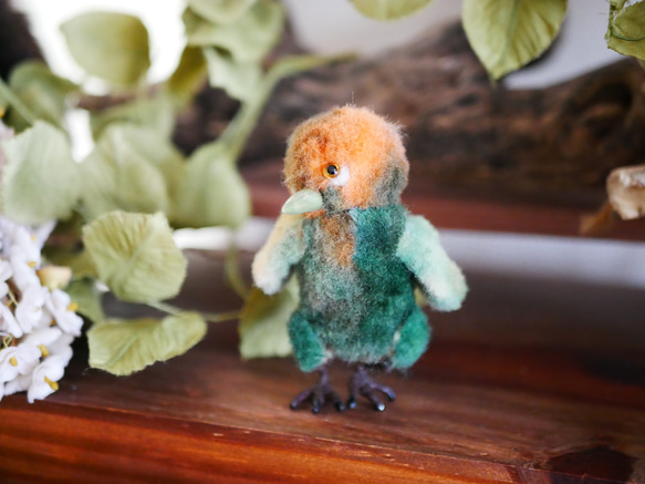 謎の鳥ちゃん 橙緑 小鳥のぬいぐるみ  テディベア 4枚目の画像