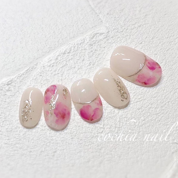 フラワーネイル ニュアンスネイル ミラーネイル ブライダルネイル 成人  