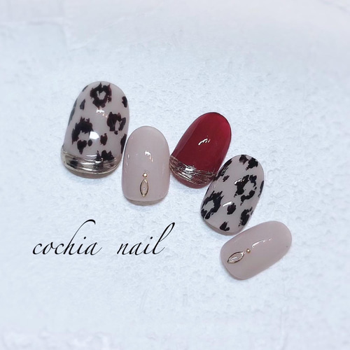 大人レオパード ネイルチップ LA689☆ボルドー×大人レオパードネイルチップ | NovemberR