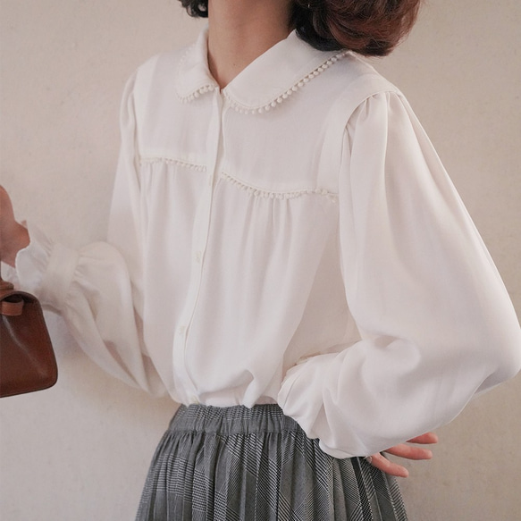 花邊娃娃領泡泡袖襯衫|襯衫|春款|Sora-677 第8張的照片