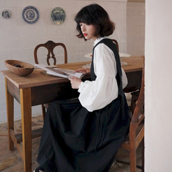 黑色系帶背心連衣裙|連身裙|洋裝|春款|法國棉麻|Sora-681 第7張的照片