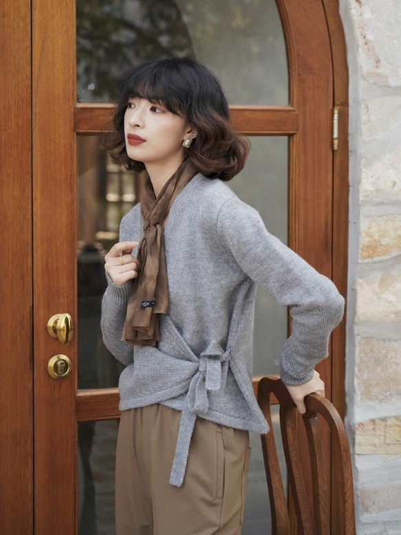 日式和風感系帶開衫|外套|兩色|春款|羊毛混紡|Sora-680 第5張的照片