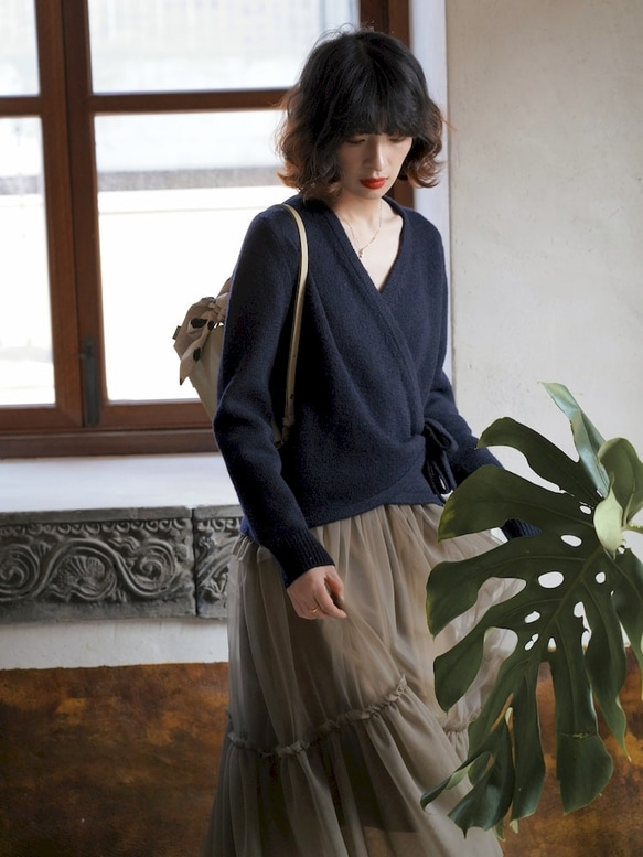 日式和風感系帶開衫|外套|兩色|春款|羊毛混紡|Sora-680 第6張的照片