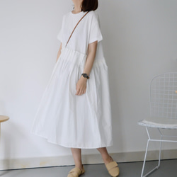 不規則拼接洋裝-白色款|洋裝|日系|棉|獨立品牌|Sora 第3張的照片