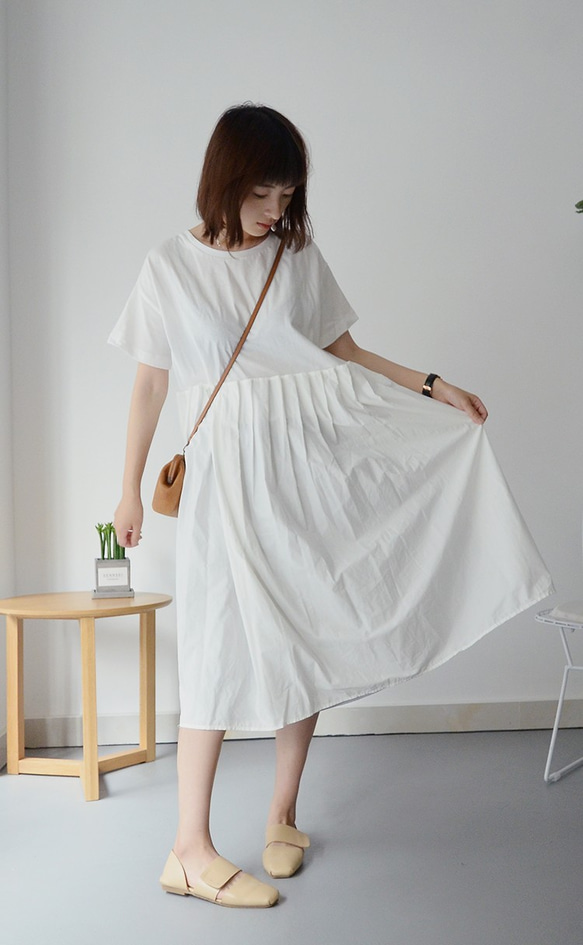 不規則拼接洋裝-白色款|洋裝|日系|棉|獨立品牌|Sora 第6張的照片