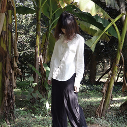 微闊腿卷邊褲|褲子|日本斜紋棉麻混紡|獨立品牌|Sora-58 第6張的照片