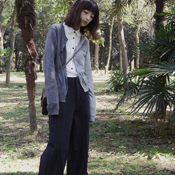 微闊腿卷邊褲|褲子|日本斜紋棉麻混紡|獨立品牌|Sora-58 第9張的照片