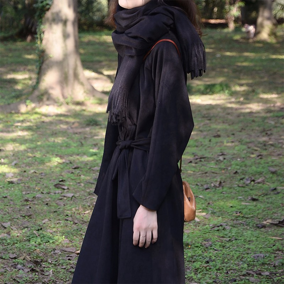黑色復古雙層厚款洋裝|連衣裙|麂皮絨+人棉|獨立品牌|Sora-62 第2張的照片