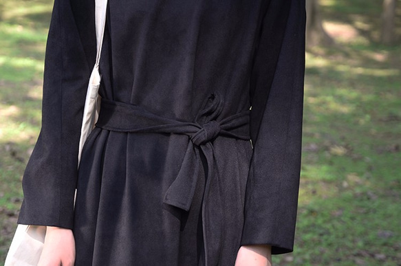 黑色復古雙層厚款洋裝|連衣裙|麂皮絨+人棉|獨立品牌|Sora-62 第5張的照片