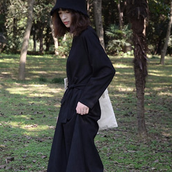 黑色復古雙層厚款洋裝|連衣裙|麂皮絨+人棉|獨立品牌|Sora-62 第7張的照片