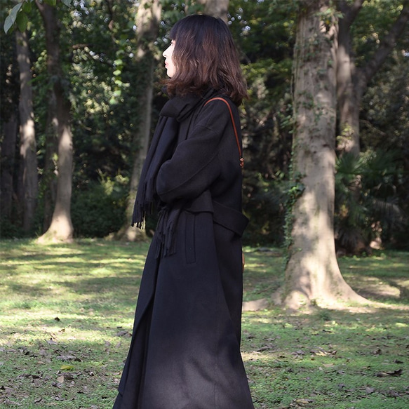 黑色雙面羊絨大衣|大衣|羊毛+羊絨|獨立品牌|Sora-70 第3張的照片